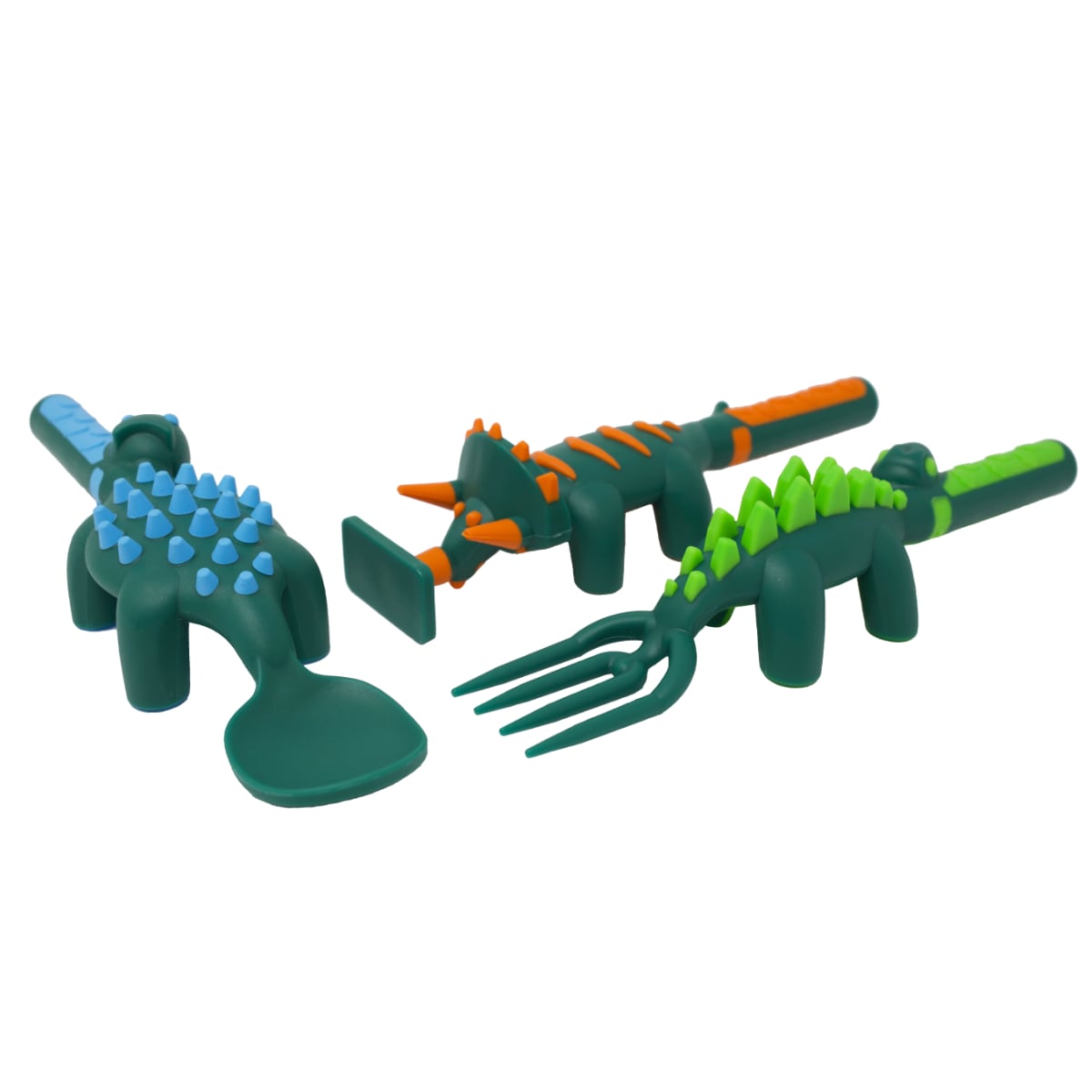 Set of 3 Dinosaur Utensils-Fork, Spoon, & Pusher by Constructive Eating