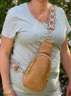 The Atlas | Zippered Sling Bag with Strap: Brown with Boho Strap