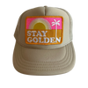 Stay Golden Kids Trucker Hat: Pink/White