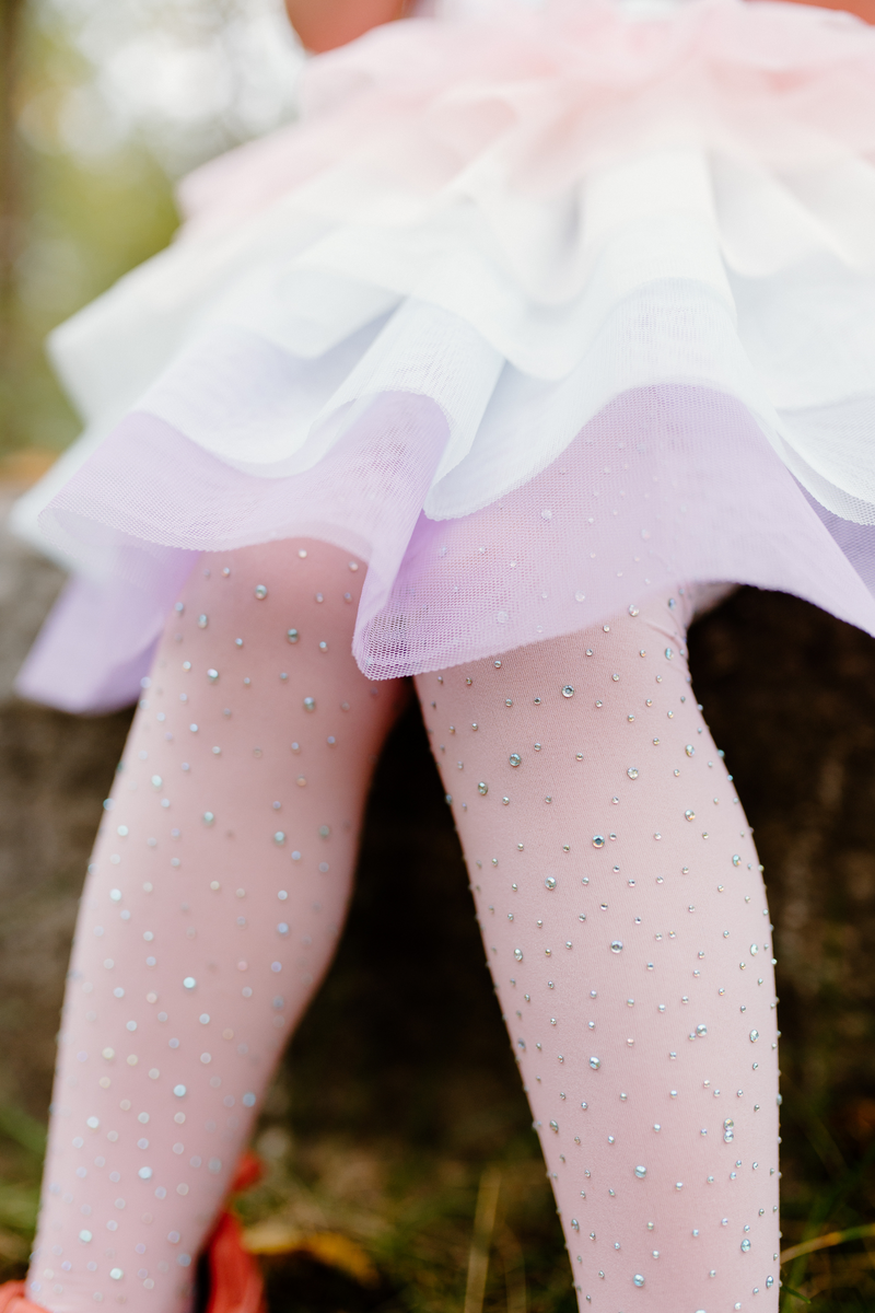 Ombré Rhinestone Tights: White & Light Pink by Great Pretenders #23060
