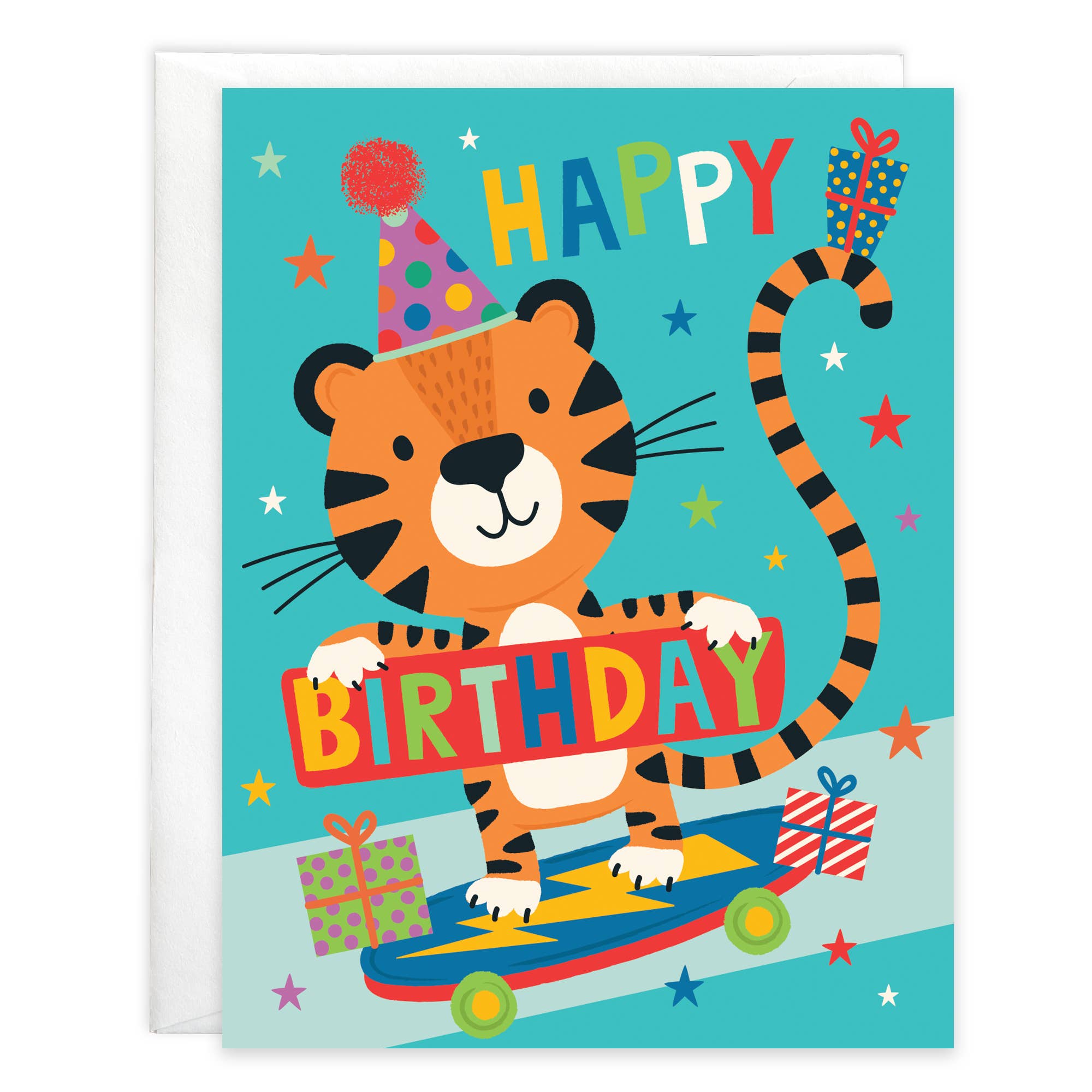 Birthday Greeting Card - Kids - Skateboarding Tiger