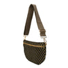 Freya | Woven Vegan Suede Crescent Crossbody Bag : Black/Brown Checkered
