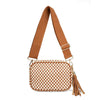 The Finley | Woven Camera Crossbody with Tassel: Kelly Green Checkered