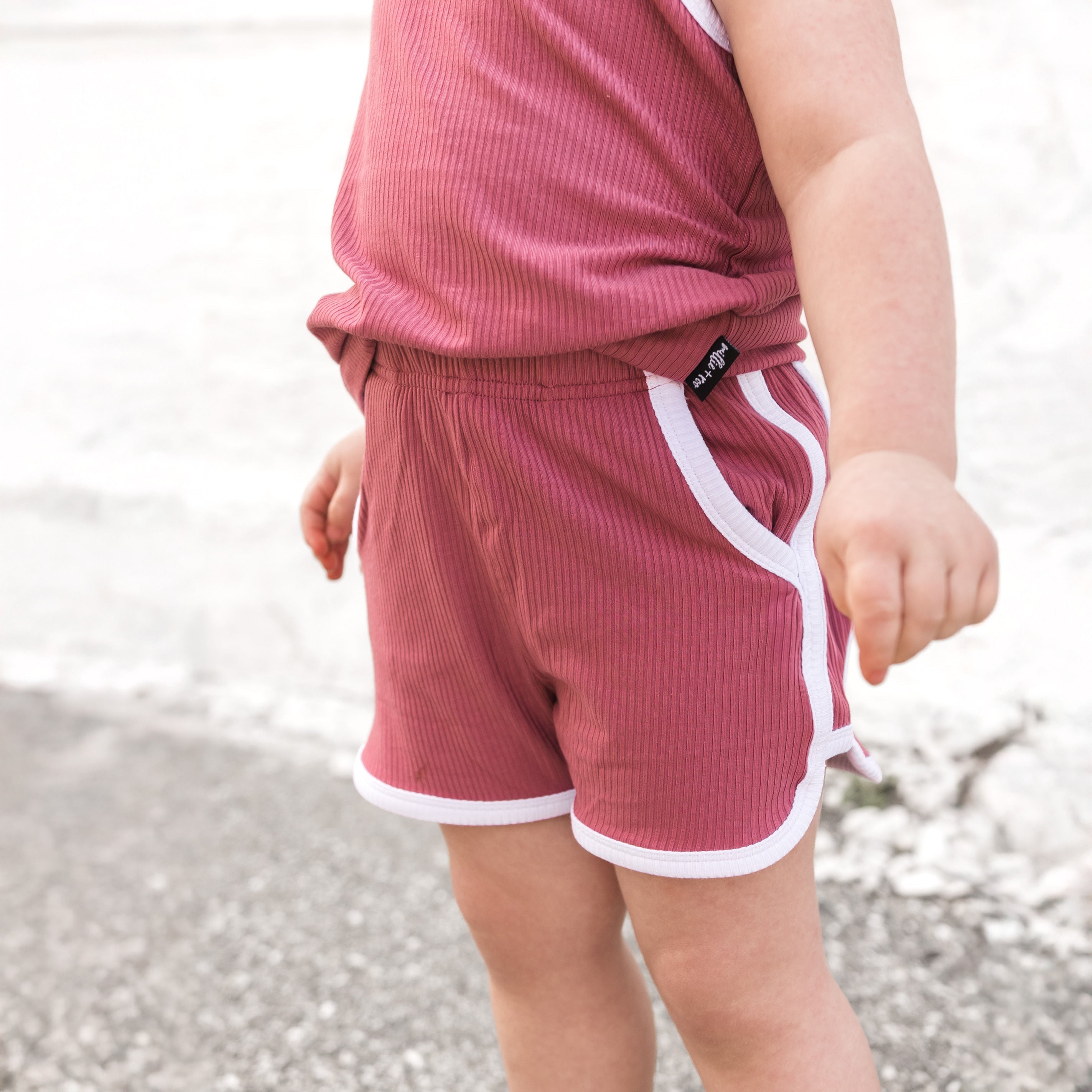 TRACK SHORTS SET- Bamboo Rib Mauve