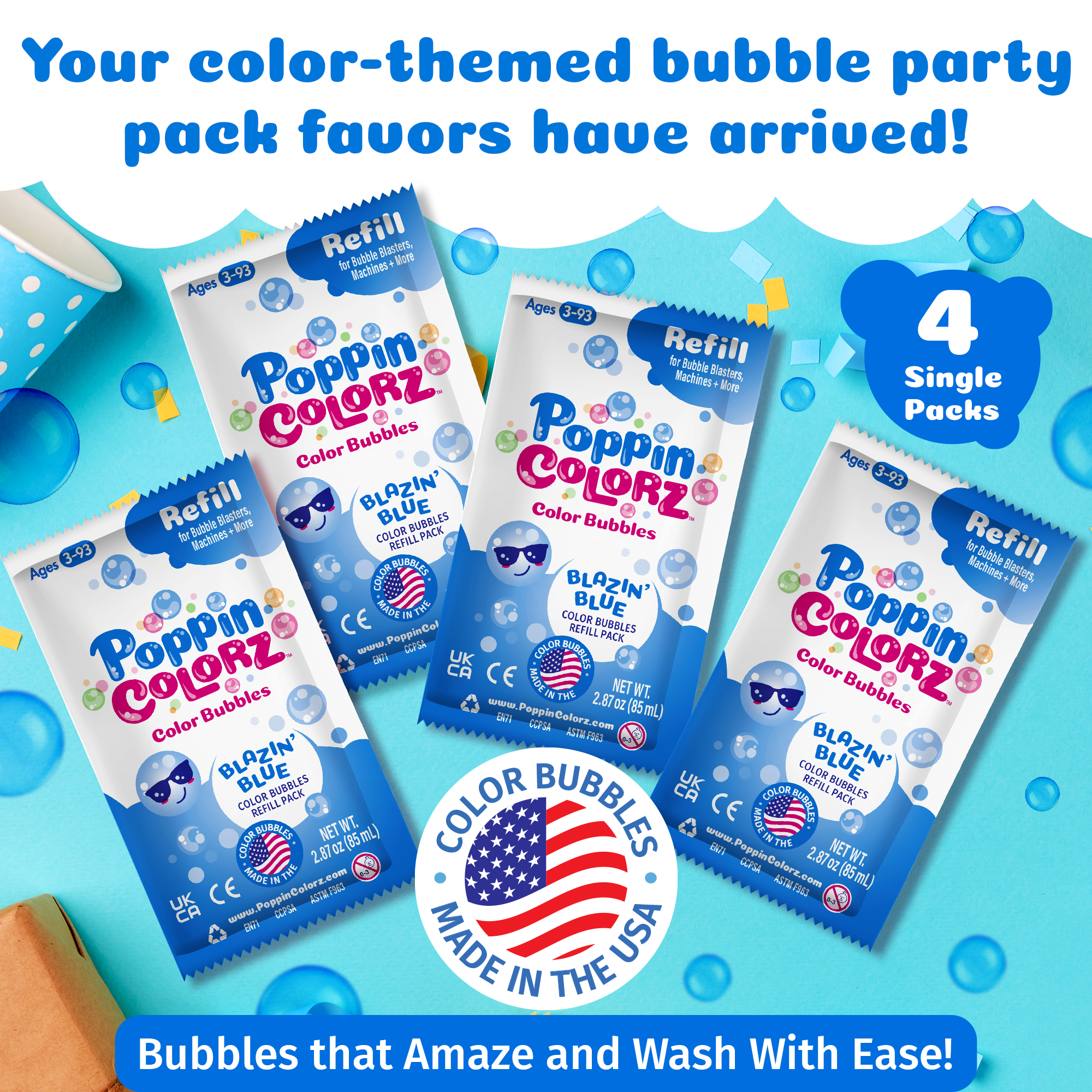 PoppinColorz Blazin' Blue Color Bubbles - 4-pack Refills by South Beach Bubbles