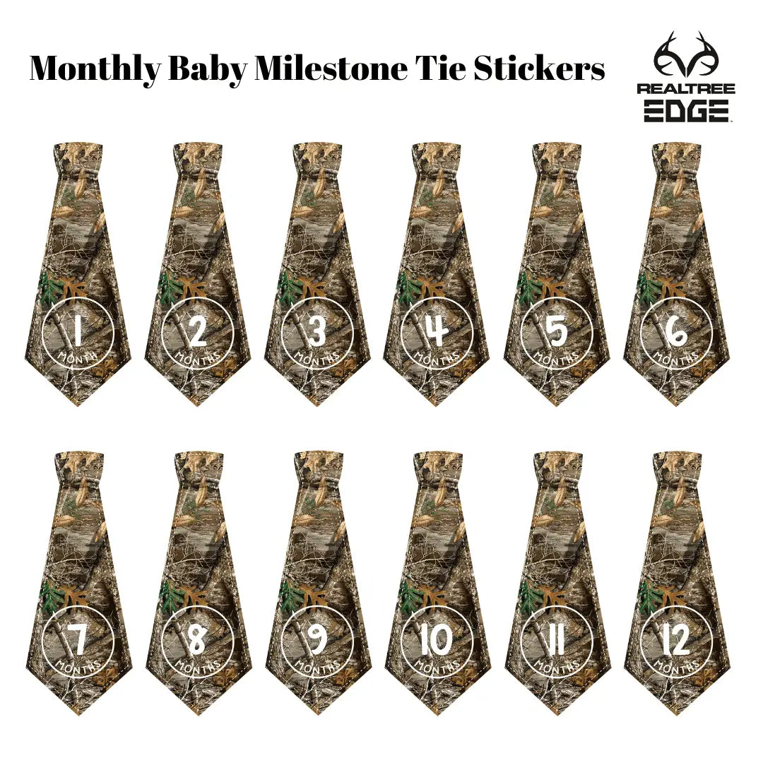 Newborn Boy Monthly Milestone Tie Stickers - Real