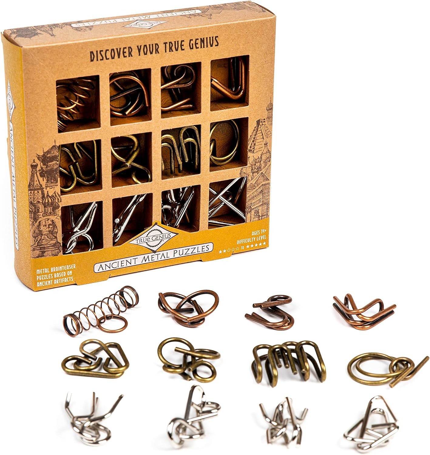 True Genius Ancient Metal Puzzles - 12 pc by Project Genius #TG404