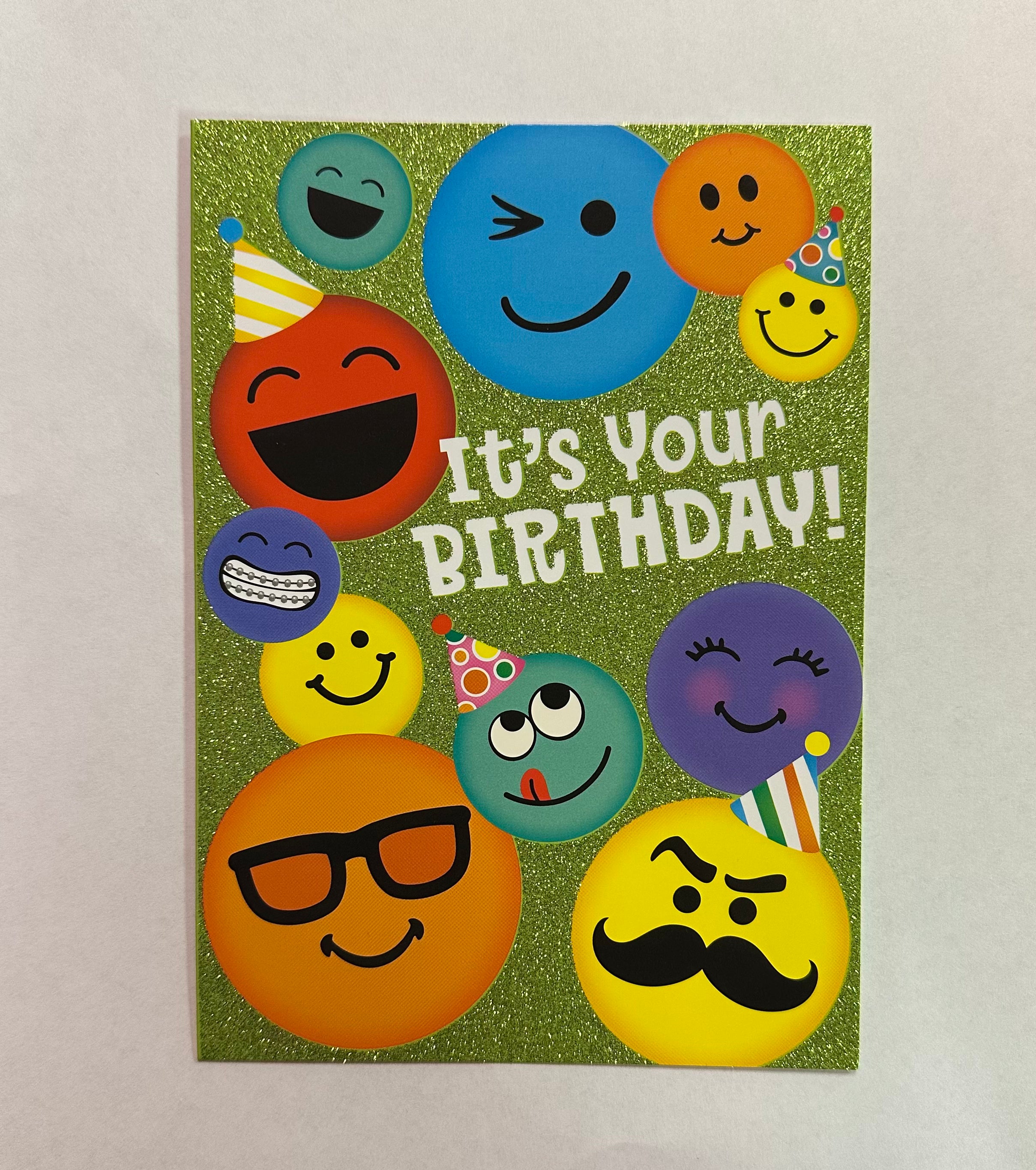 Emoticons Glitter Birthday Card by Peaceable Kingdom