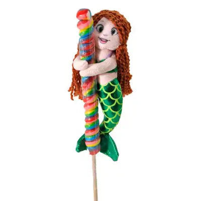Lollyplush 9” Mermaid Brunette w/ 14” Rainbow Lollipop