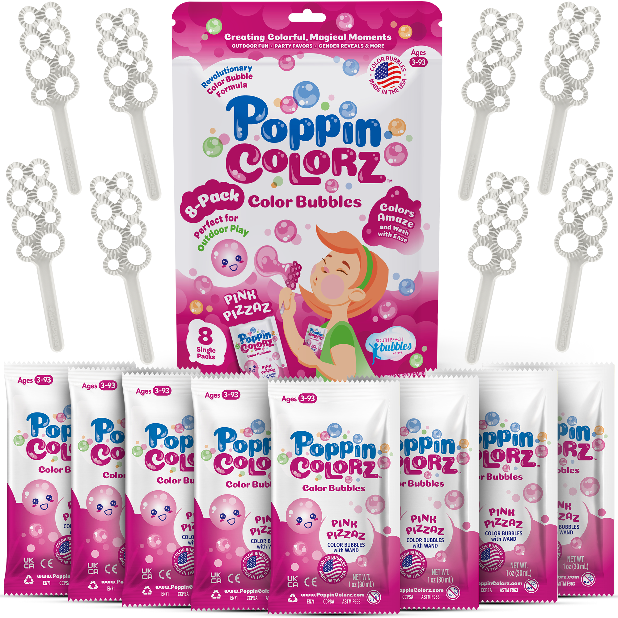 PoppinColorz Pink Pizzaz Color Bubbles - 8 Party Favors by South Beach Bubbles by South Beach Bubbles