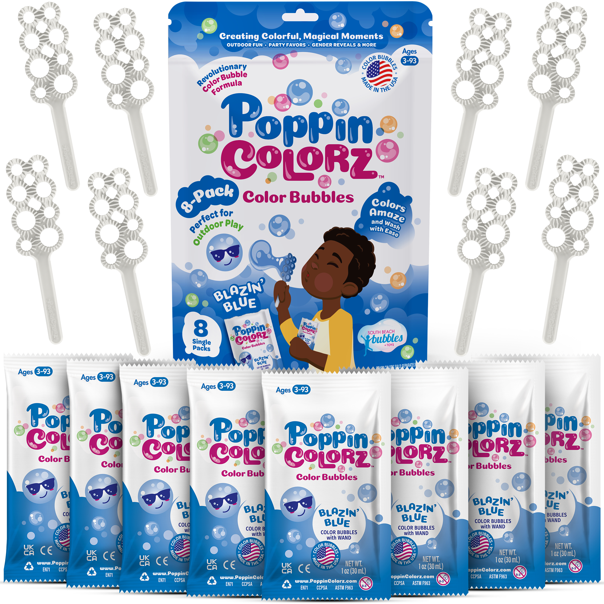 PoppinColorz Blazin' Blue Color Bubbles - 8 Party Favors by South Beach Bubbles