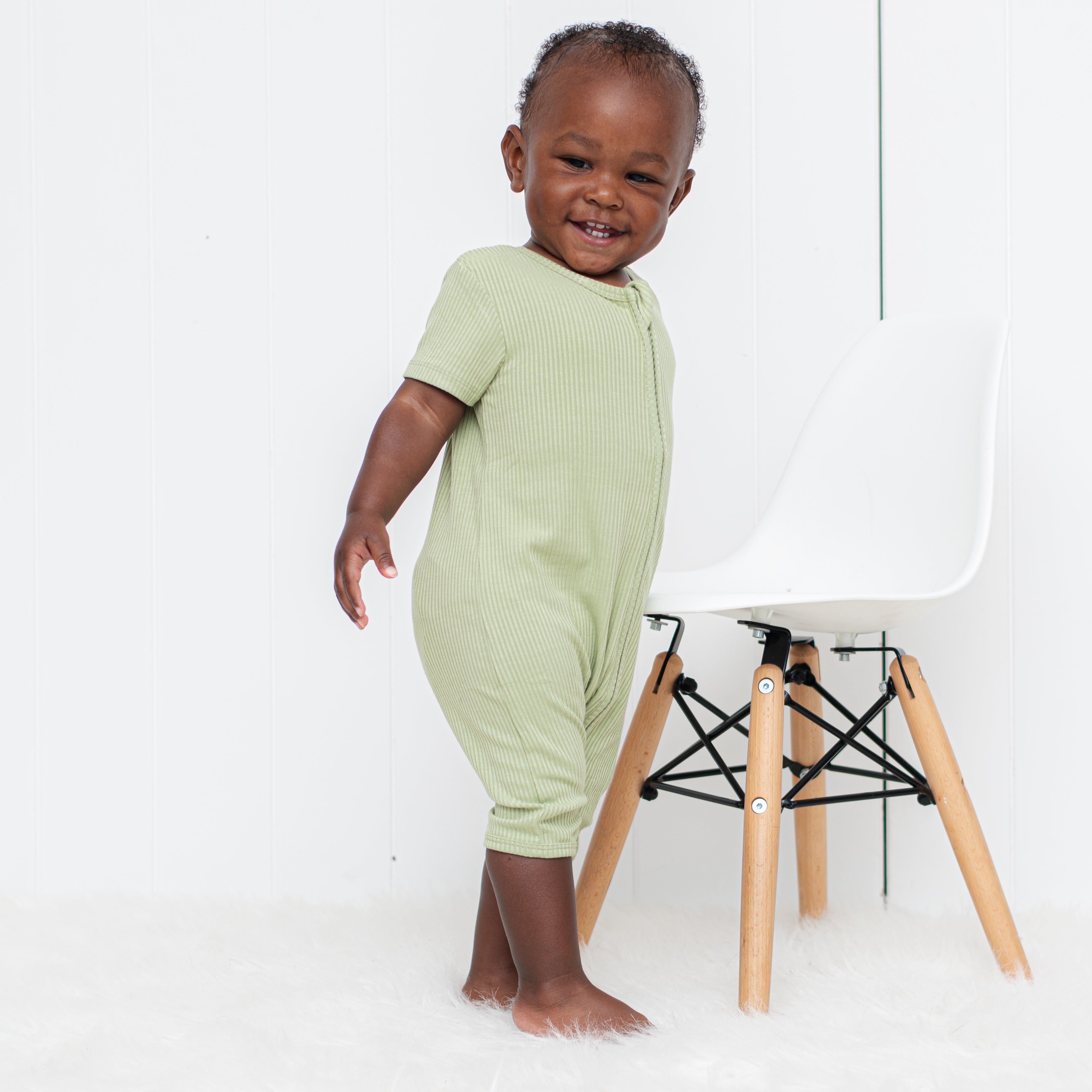 SHORTIE ZIP ROMPER - Pistachio Ribbed