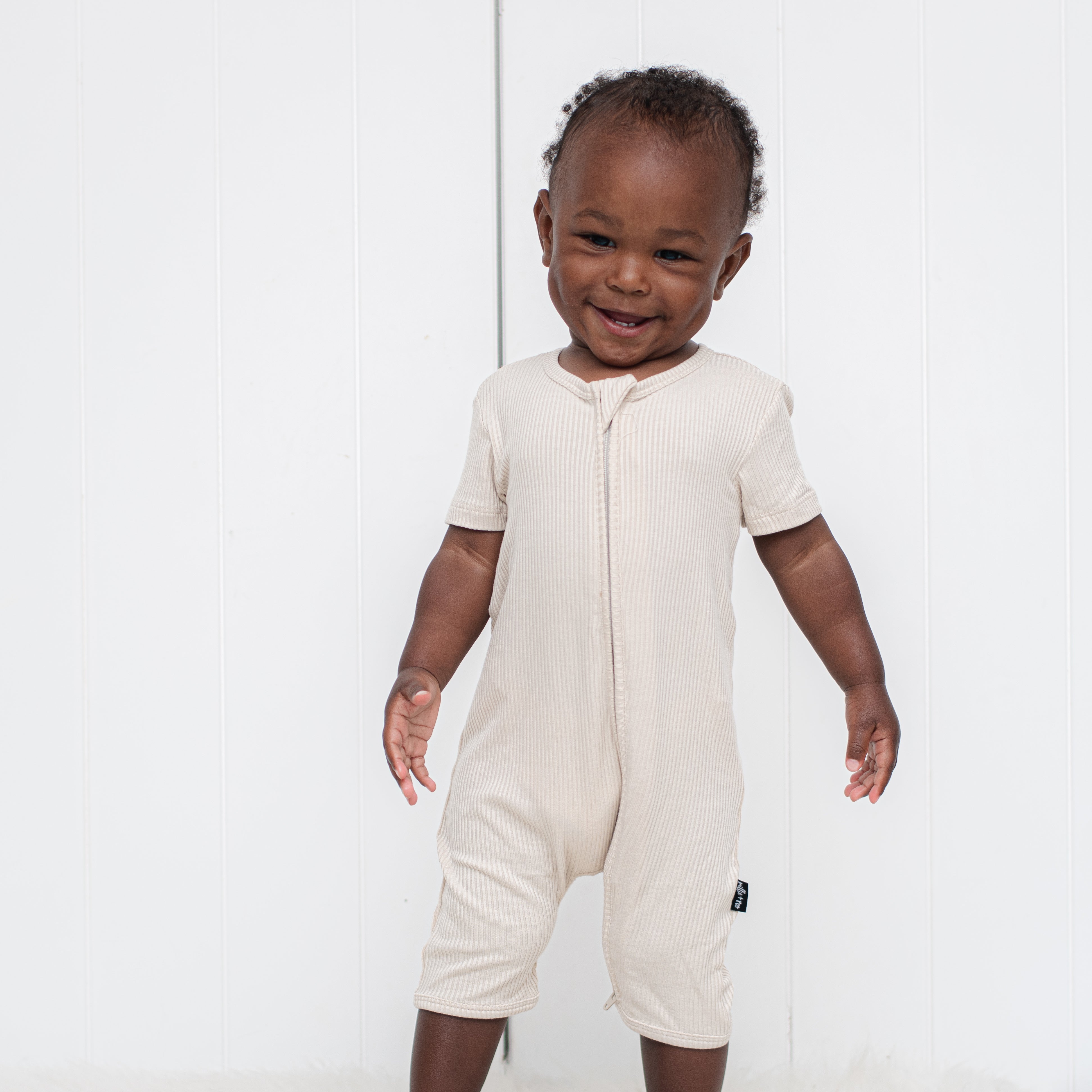 SHORTIE ZIP ROMPER - Clay Ribbed