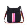 The Isabella Courier Crossbody - Black with Pink Stripe