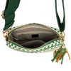 The Finley | Woven Camera Crossbody with Tassel: Kelly Green Checkered