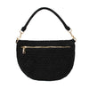 Freya | Woven Vegan Suede Crescent Crossbody Bag : Black/Brown Checkered