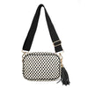 The Finley | Woven Camera Crossbody with Tassel: Navy Checkered