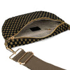 Freya | Woven Vegan Suede Crescent Crossbody Bag : Black/Brown Checkered