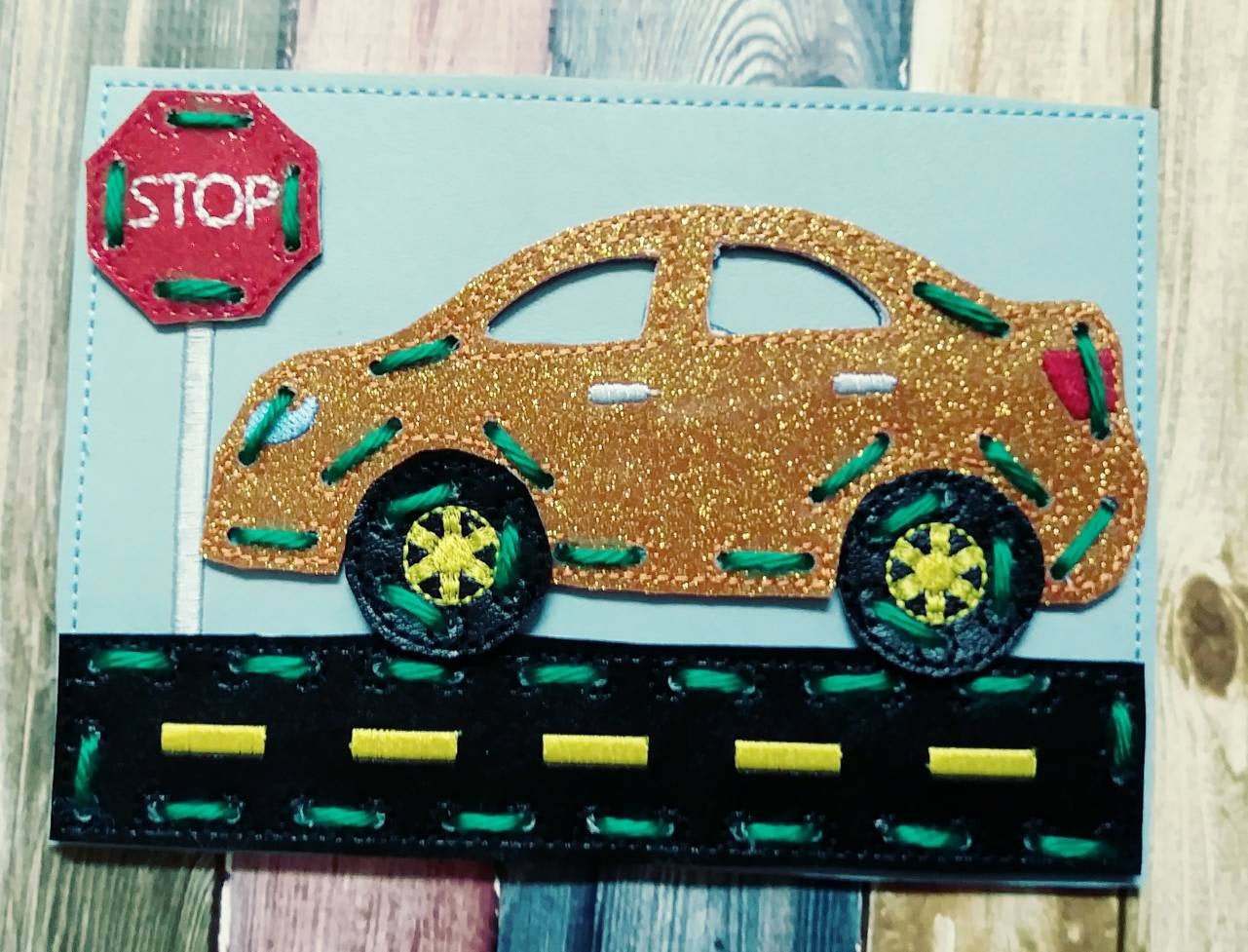 Sewing cards for kids - Car sewing card - learn to sew - busy toy - activity toy - car lacing card - learning toy - Montessori toy - quiet