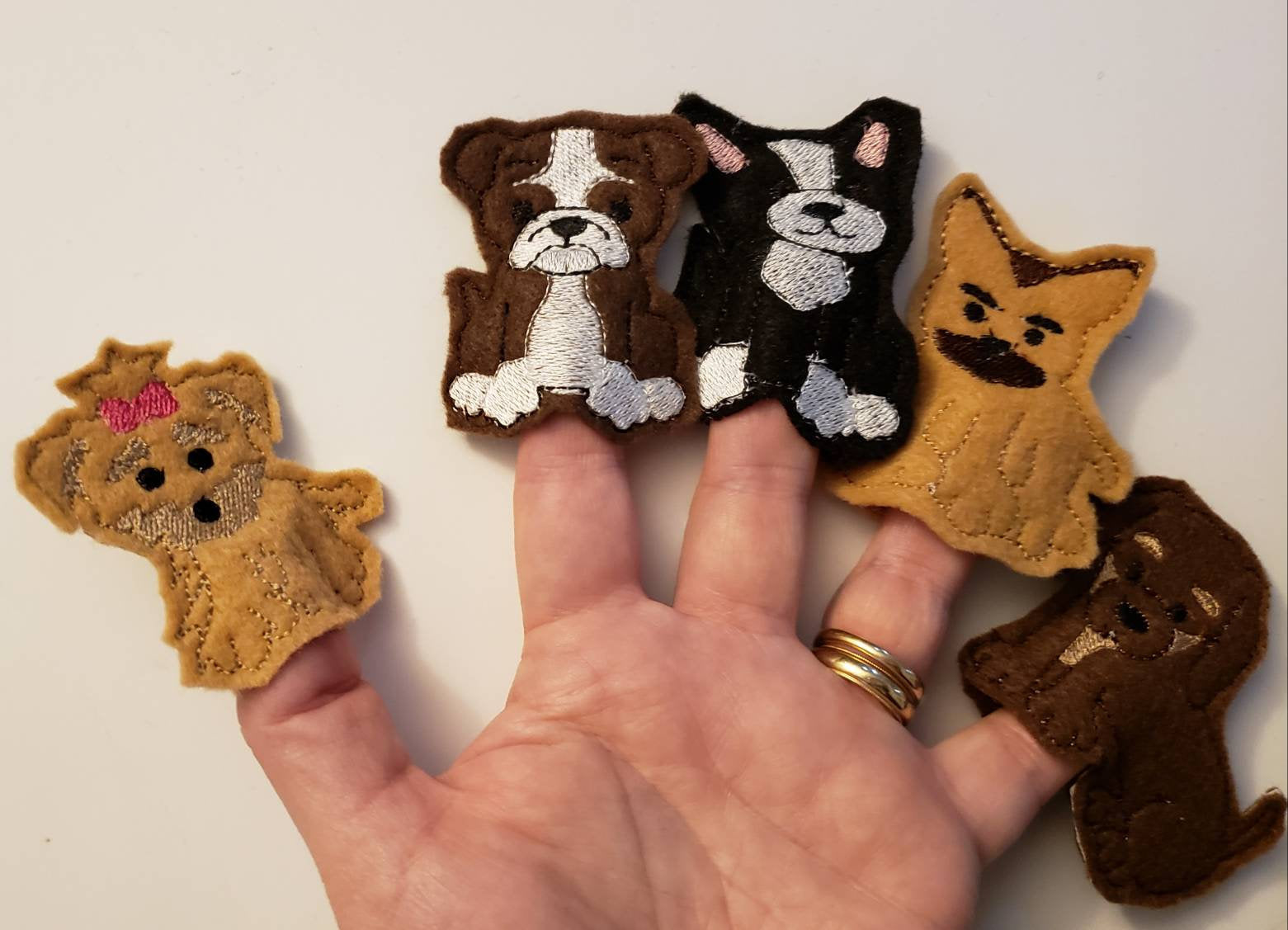 Dog Finger Puppets - dog toy - puppy finger puppet -personalized - Storage Bag  -  Quiet Toy - Busy Bag - Activity Bag - custom colors