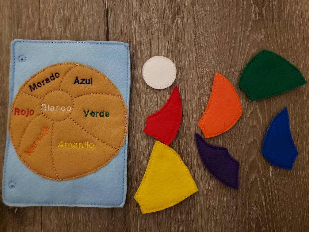 Color matching Quiet book page  - Spanish colors - color sorting busy book page - beach ball puzzle - educational - learning toy