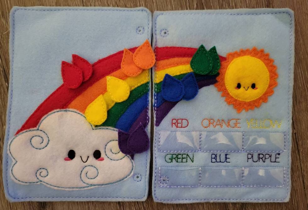 Color match Quiet book page -  rainbow - color sorting - rain drops - counting game - educational - learning toy