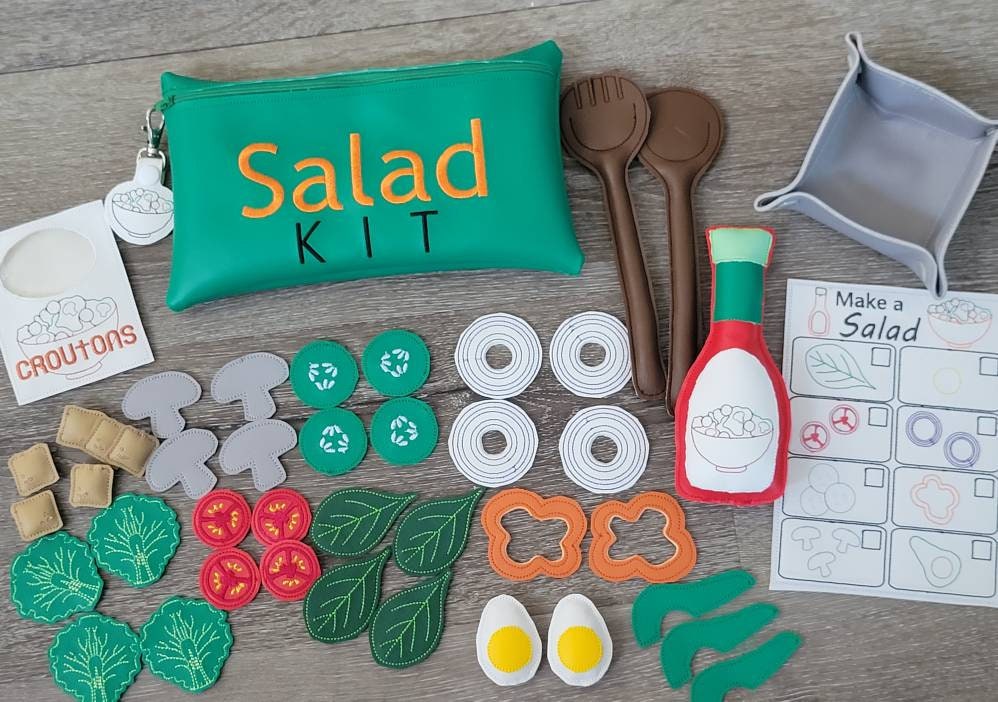 Felt Food Salad - Marine Vinyl Play Food -  pretend play - build your own salad - play kitchen - realistic toy Food - gift for teachers