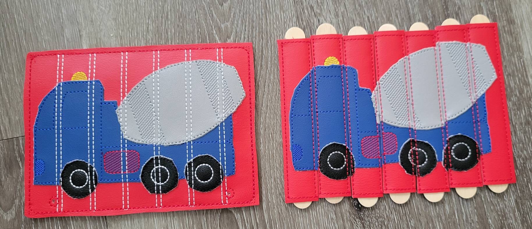 Cement Truck Stick Puzzle -  toddler quiet book page-  Seven Pieces - motor skills -  classroom - educational - Busy Bag - Activity Bag
