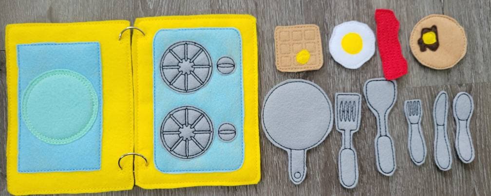 Stove and Place Setting Quiet book page - felt food - felt kitchen busy book page - educational - learning toy  - Activity Page