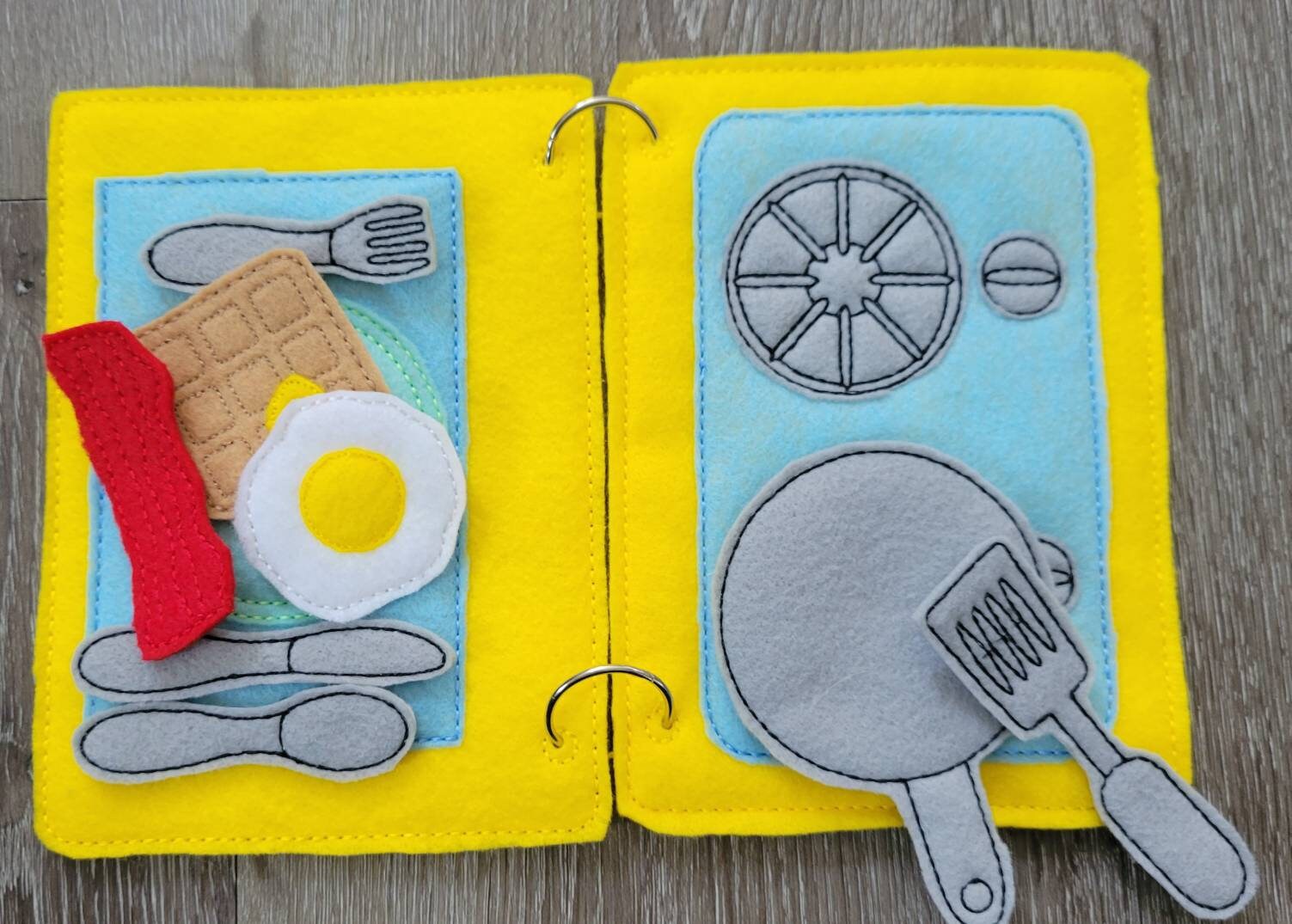 Stove and Place Setting Quiet book page - felt food - felt kitchen busy book page - educational - learning toy  - Activity Page