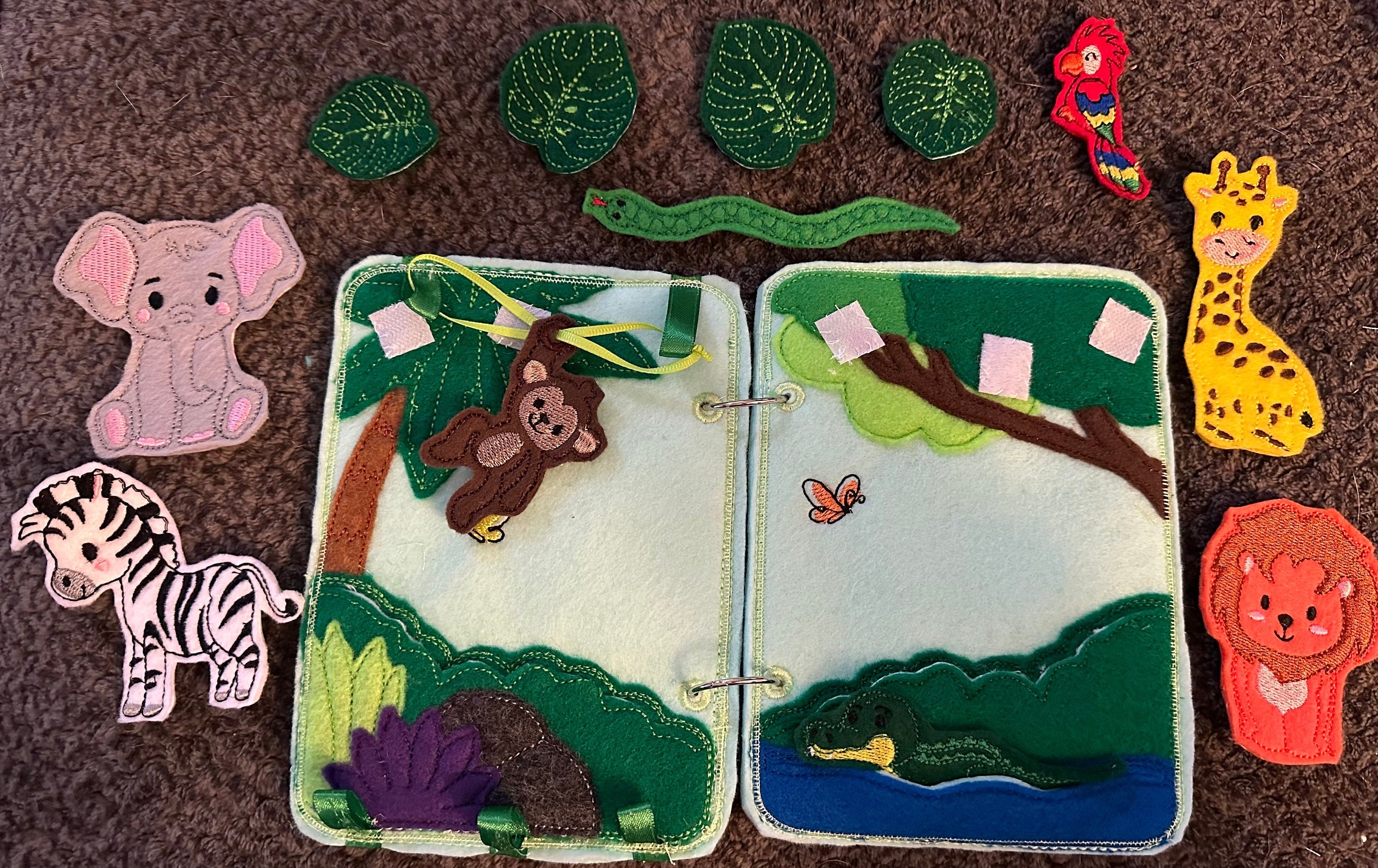 Jungle Animal Toddler Quiet Book - Busy Book - Zoo Animal Activity Book - Gift for Toddler - Animal Finger Puppets - Educational Quiet Book