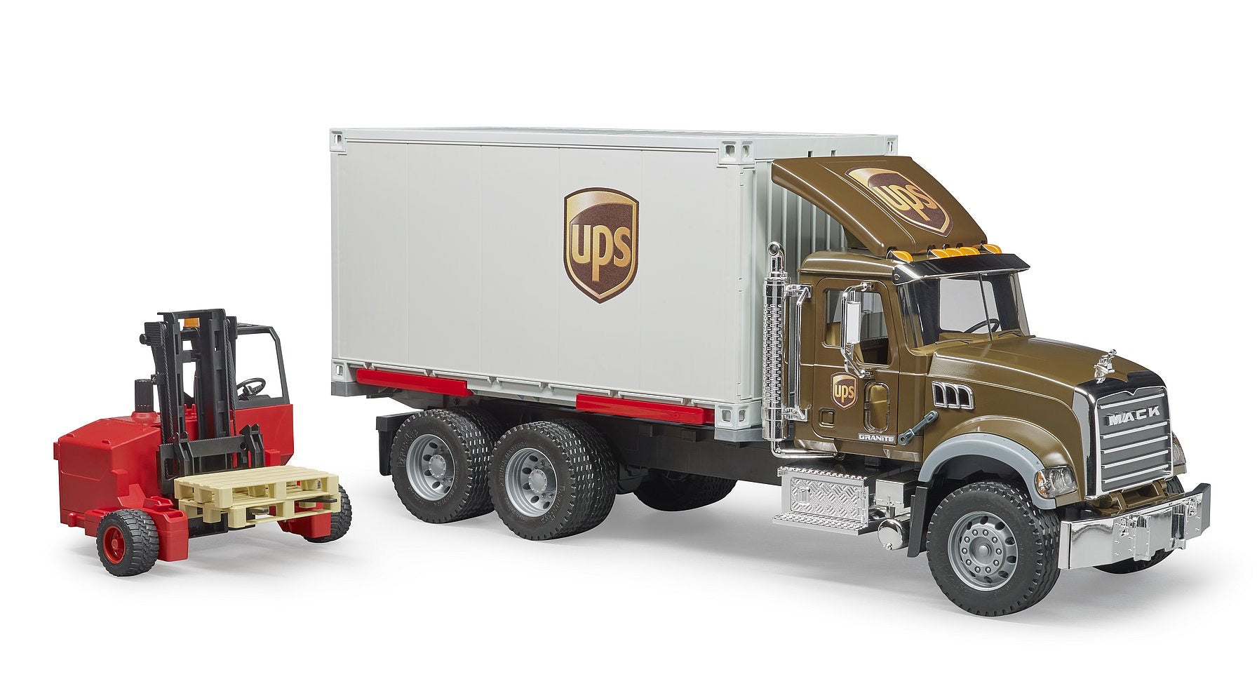 MACK Granite UPS Logistics Truck & Forklift by Bruder #2828