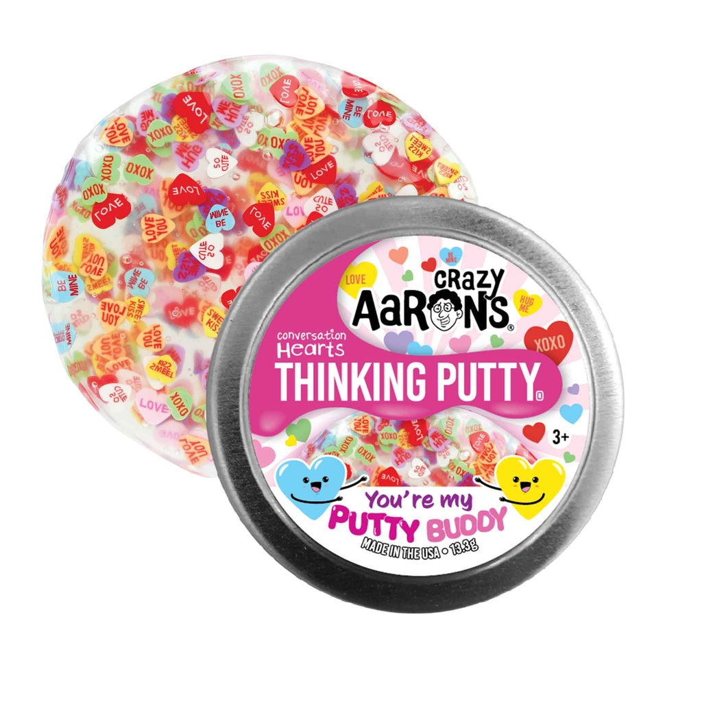 Conversation Hearts 2” Tin Thinking Putty by Crazy Aaron’s