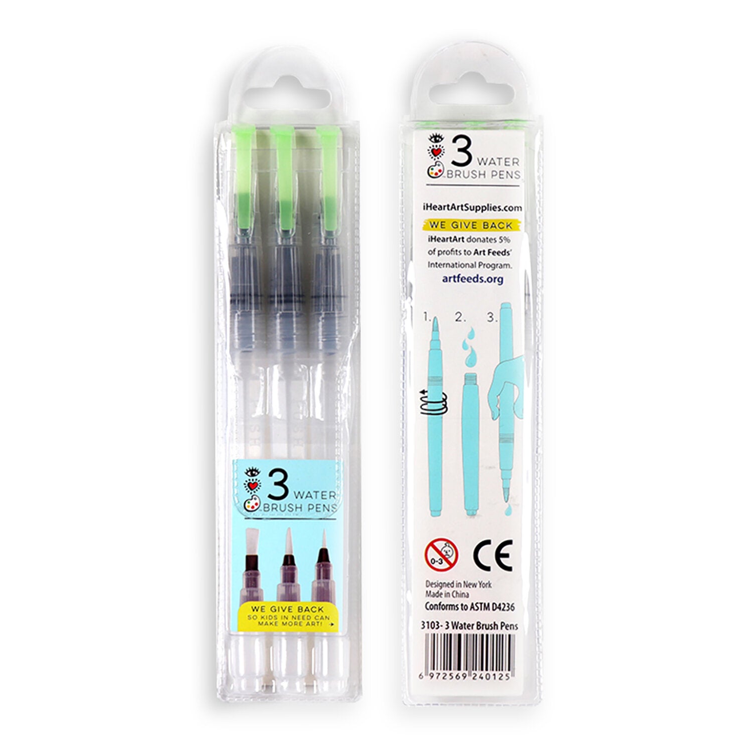 Water Brush Pens (3 Pack) by Bright Stripes #3103-3