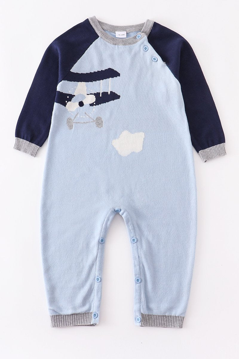 Airplane Knit Baby Romper by Honeydew