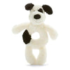 Bashful Black & Cream Puppy Ring Rattle by Jellycat #BCP4GR