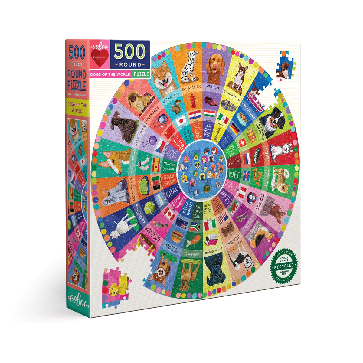 Dogs of the World Round 500 Piece Puzzle by eeBoo
