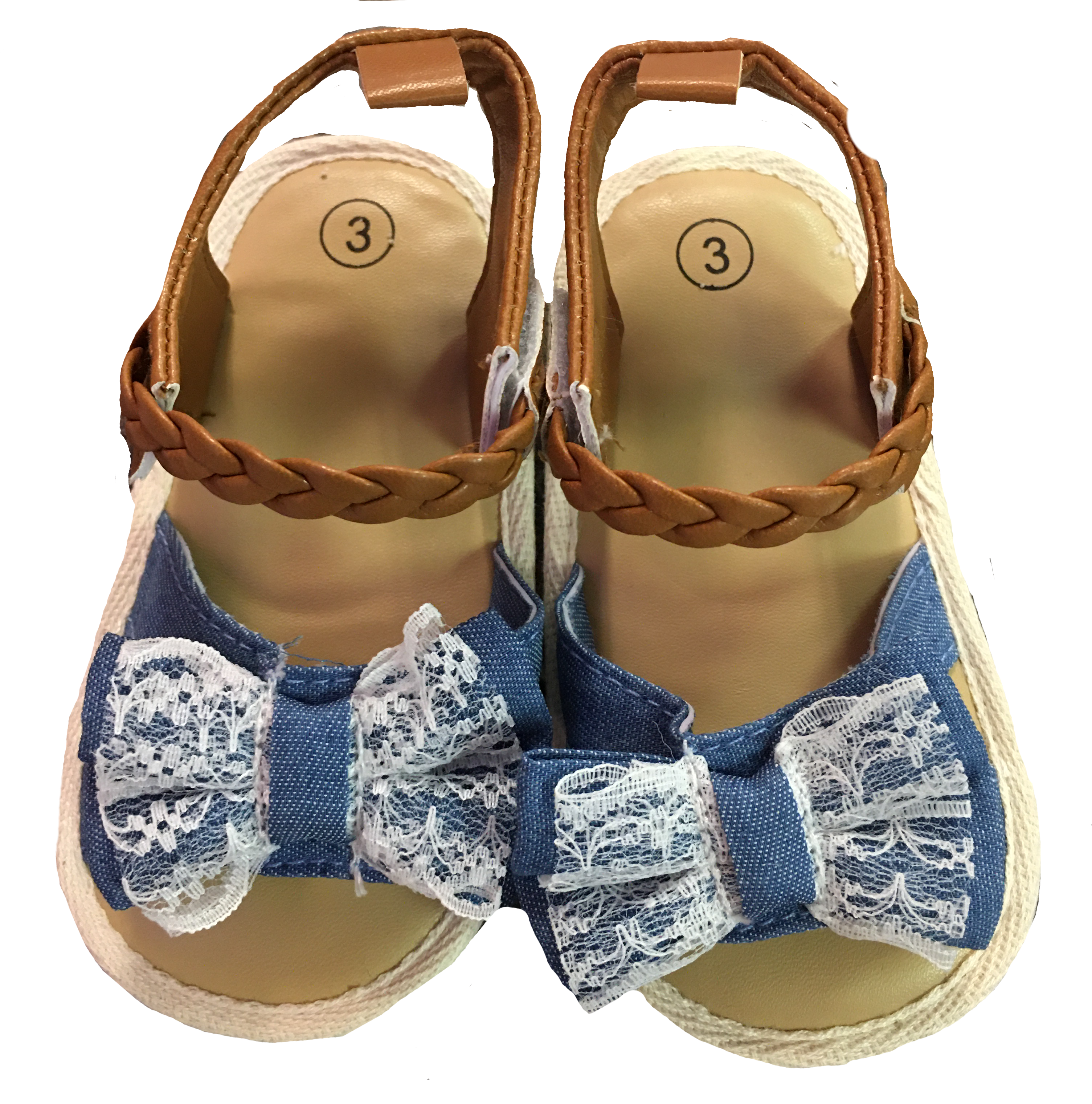Baby Girl Denim Lace Bow with Brown Strap Shoes