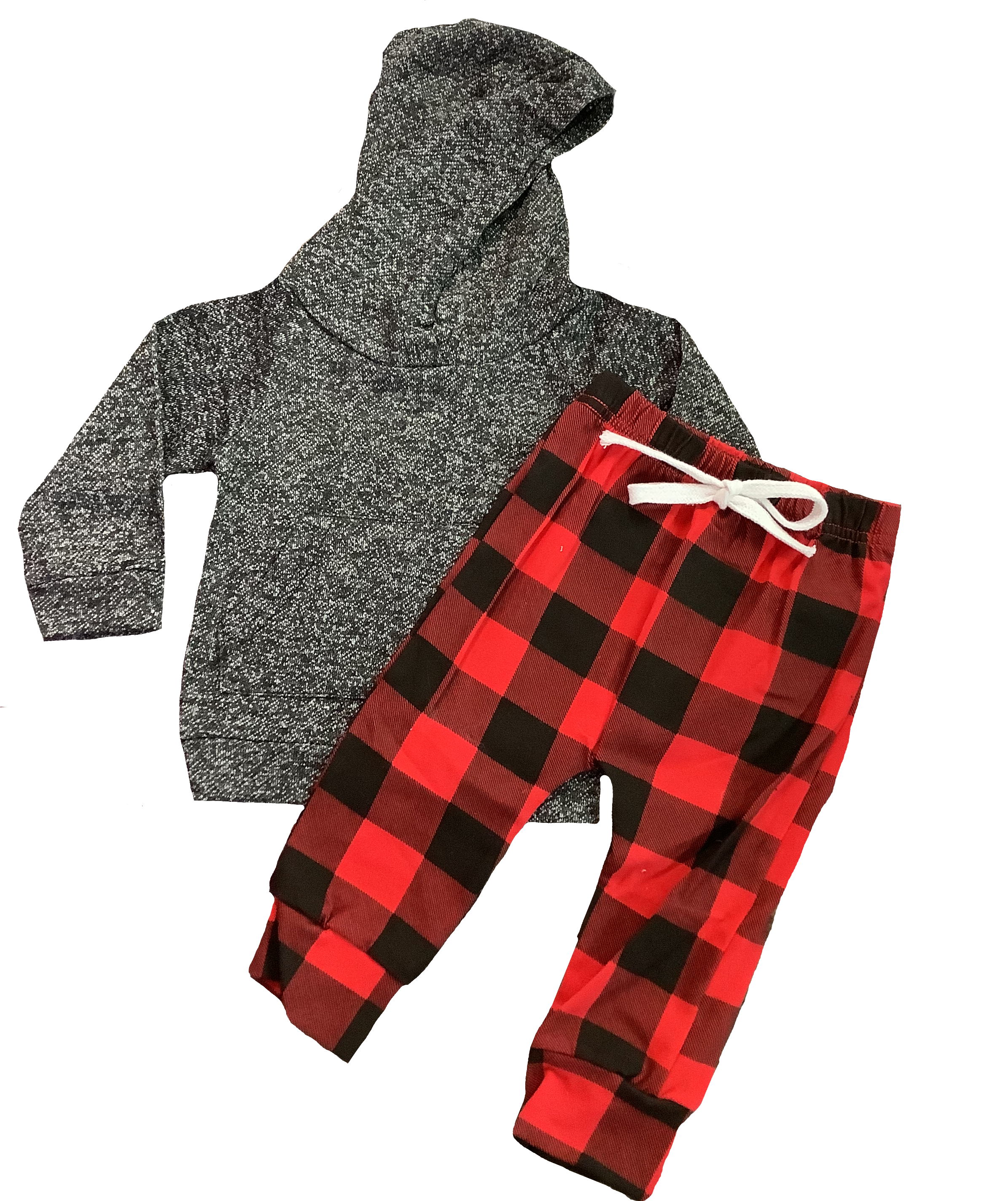 Grey Hoodie with Black/Red Plaid Pants Set by Honeydew