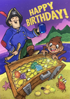 Pirate with Jewel Treasure Chest Birthday Card