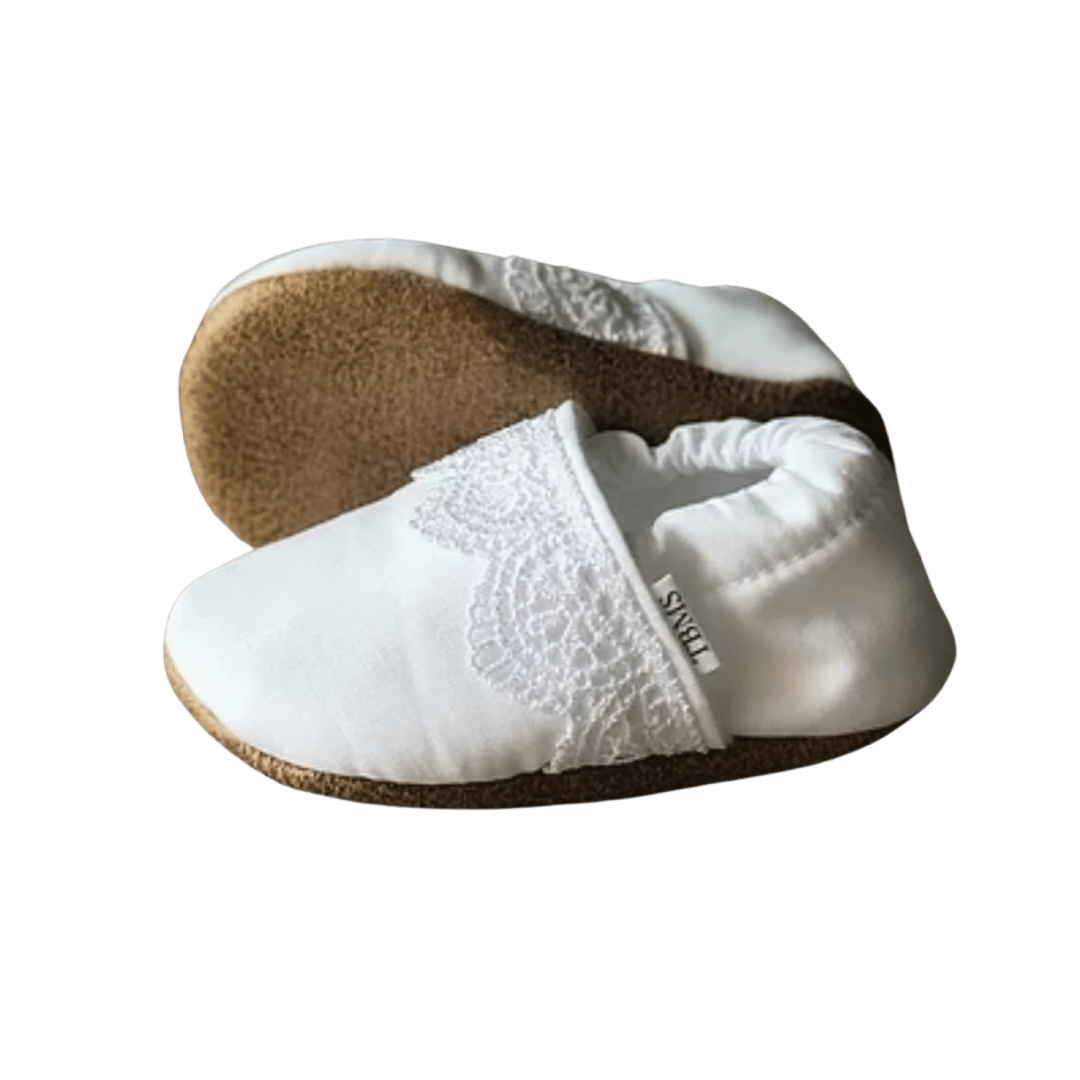 White with Lace Baby Moccasins by Trendy Baby